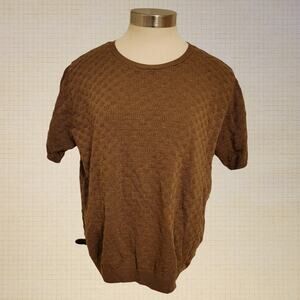 Alfred Dunner Brown Textured Knit Short Sleeve Top Medium